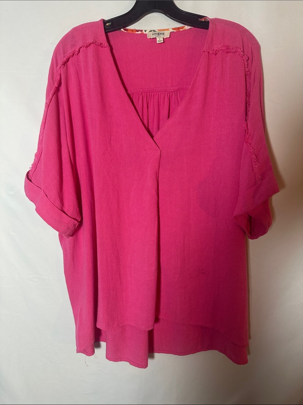 Umgee Bright Pink V-Neck Flowing Blouse